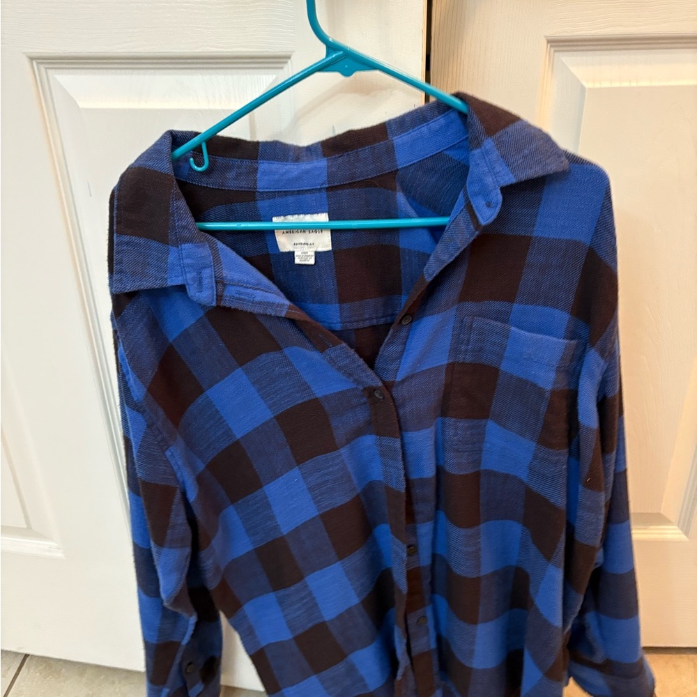 Blue and Black Plaid Button-Up Shirt